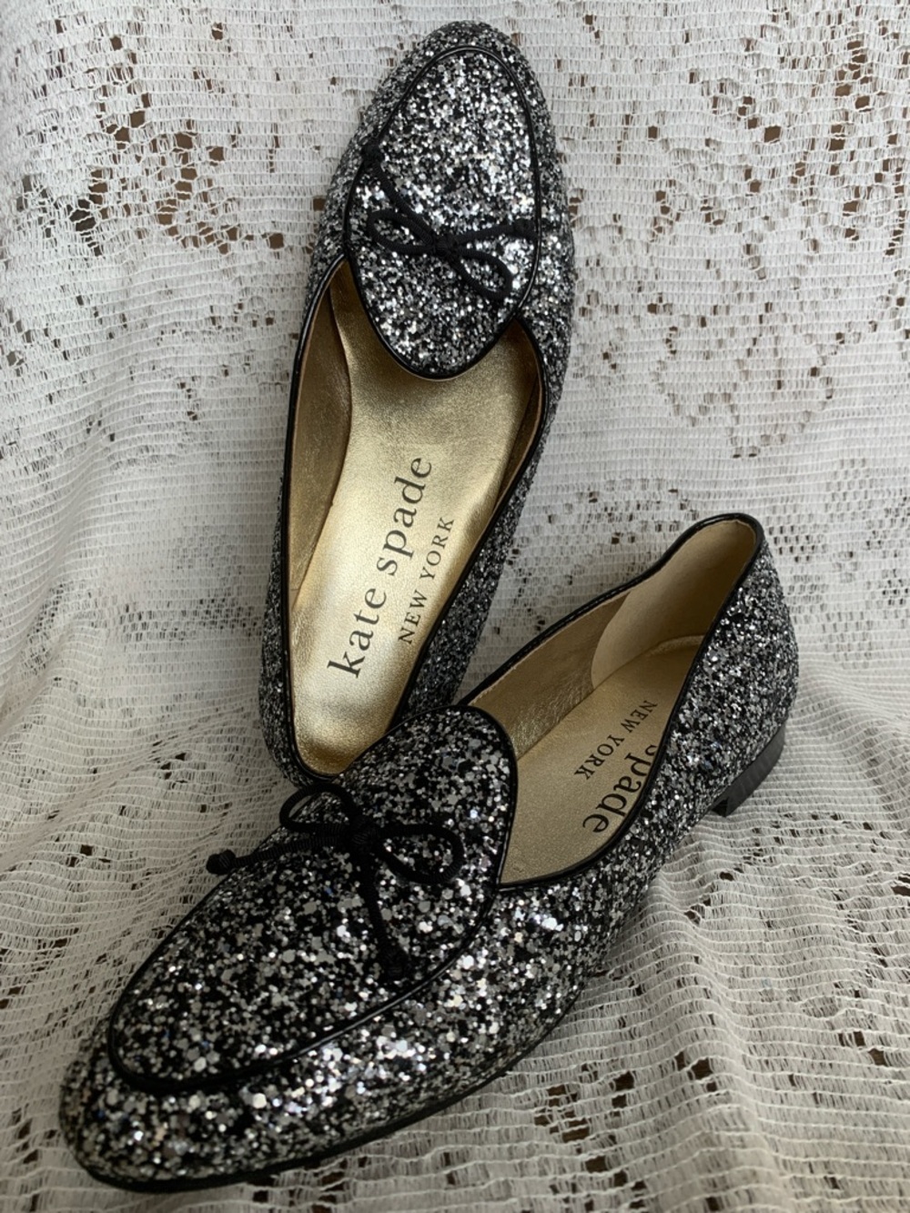 kate spade Black & Silver Glitter Loafers